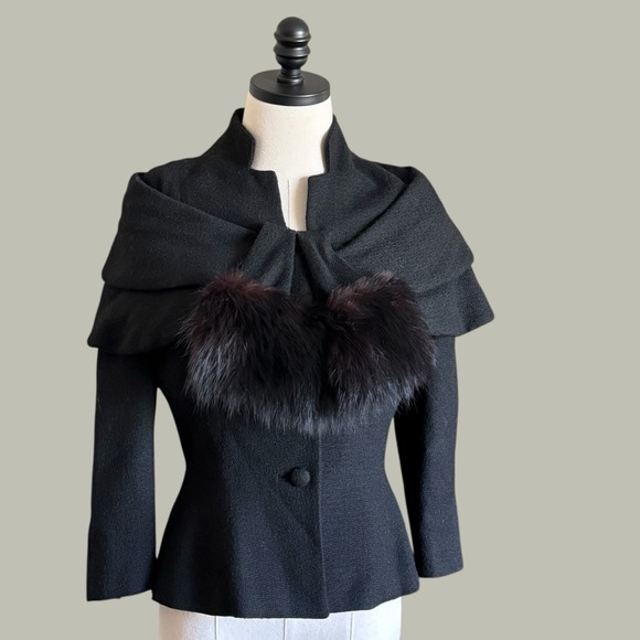 vintage Lilli Ann black wool jacket with fur trim size small - Picture 2 of 12